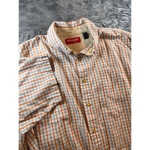 Wrangler Mens Plaid Short Sleeve Button Up Shirt Size 2XL Orange Gray White